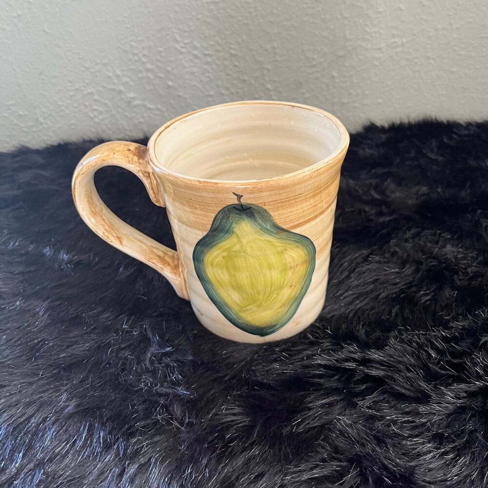 Handmade pottery 20 oz painted pear mug for coffee tea or soup - Picture 2 of 7